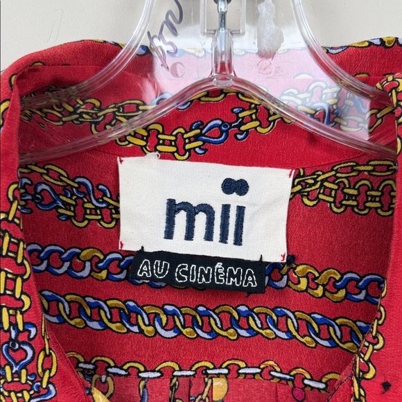 RARE Mii au cinema Red Chain Pattern print long sleeve silk blouse Shirt small - Picture 3 of 12